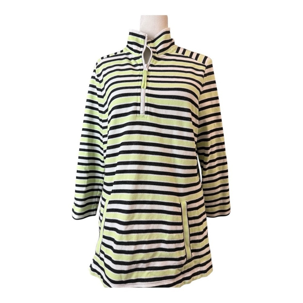 Active Seller! T by Talbots Medium Striped Quarter Zip Pullover Neon Green